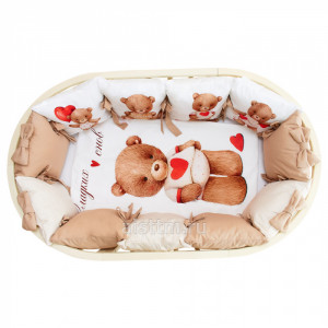 Комплект в кроватку 6 предм. Мишка с сердечками