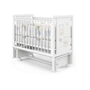 Кровать детская Indigo Happy Friends маятник, колесо белая аляска-мишки