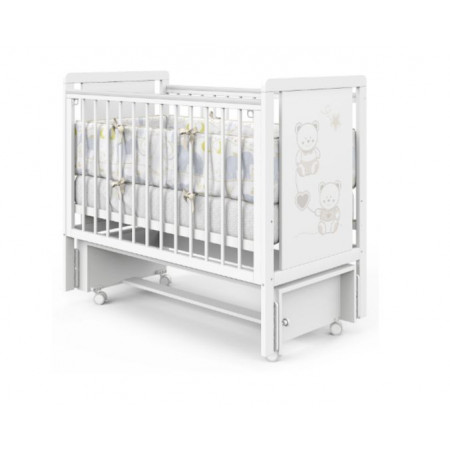 Кровать детская Indigo Happy Friends маятник, колесо белая аляска-мишки